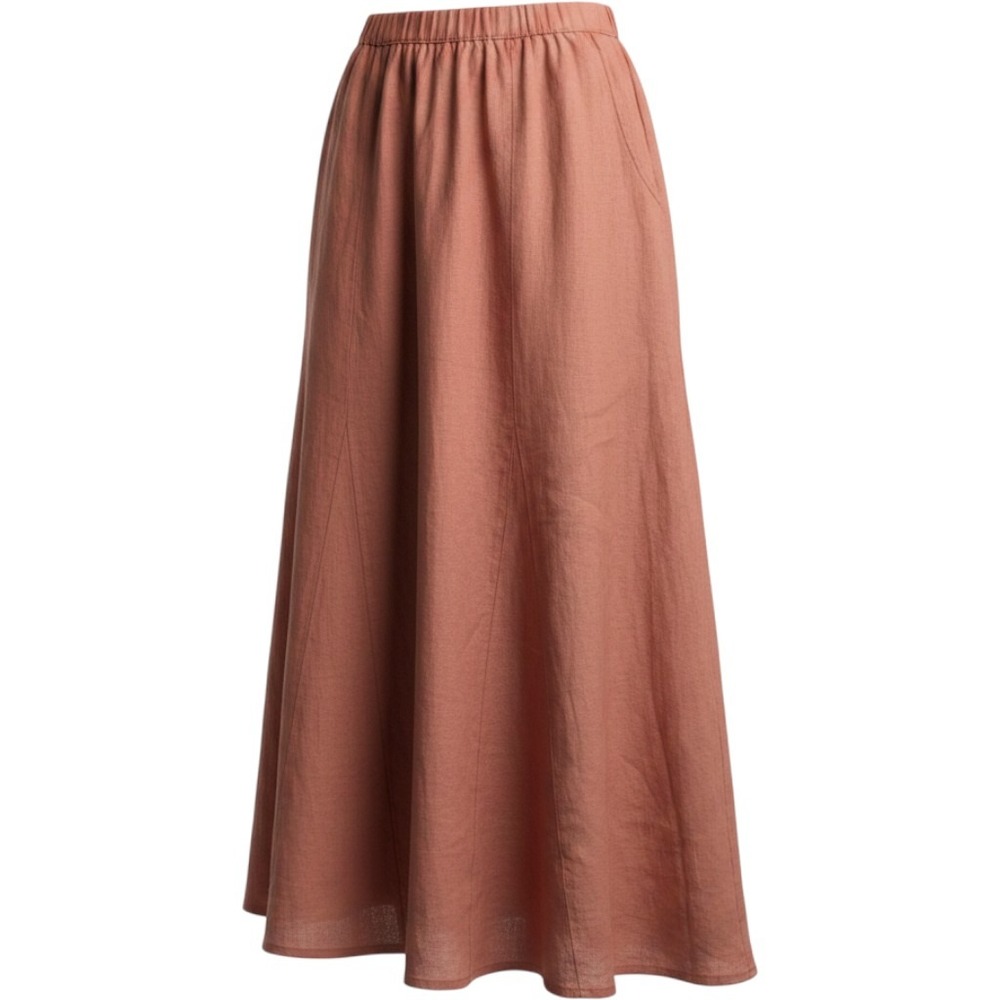 FLAX Linen Coral Pink Maxi Skirt Small Pockets Laughter Music Soul Tag Boho